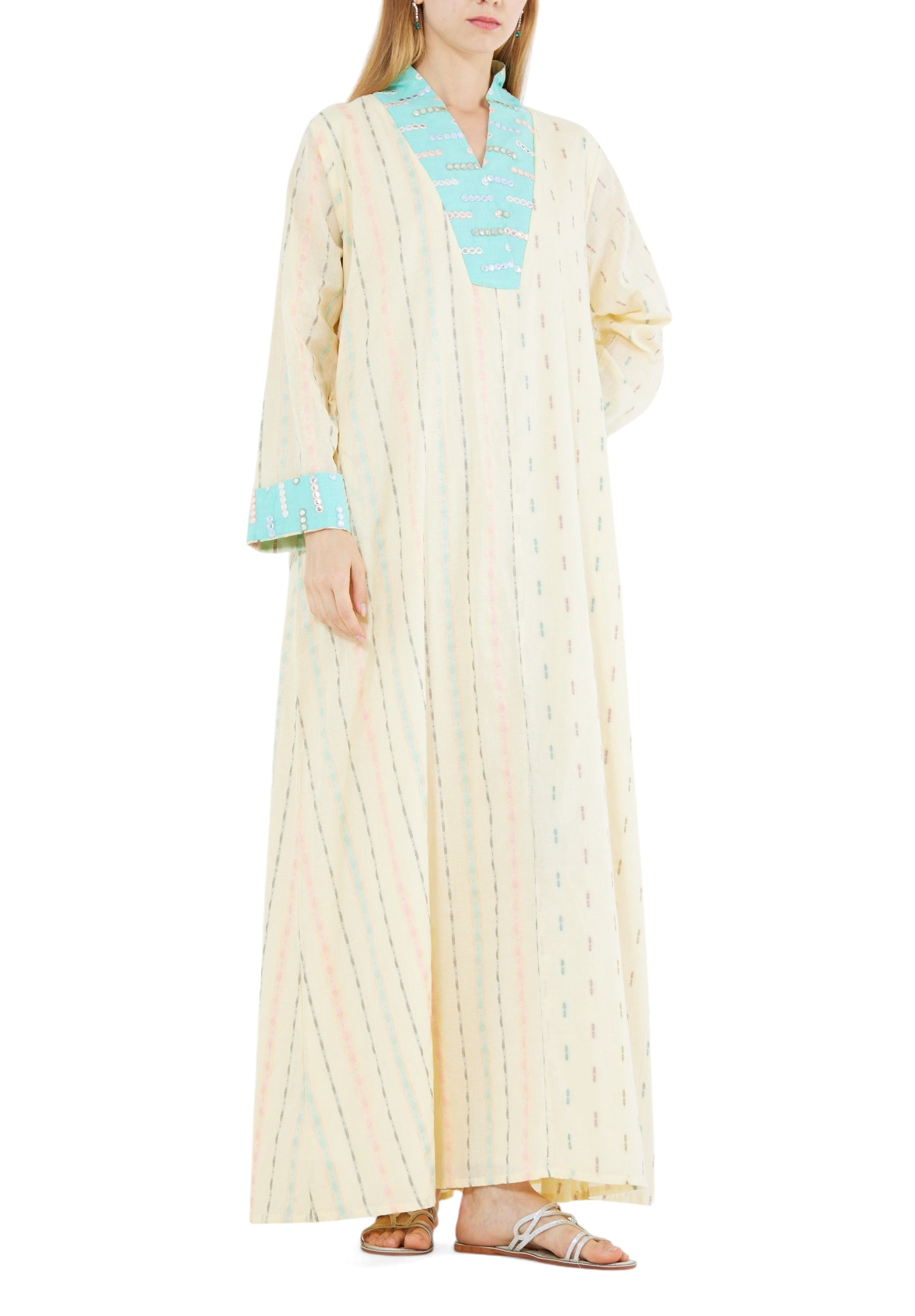 Beautiful V-Neckline Loose fit Jalabiya With Long Sleeves