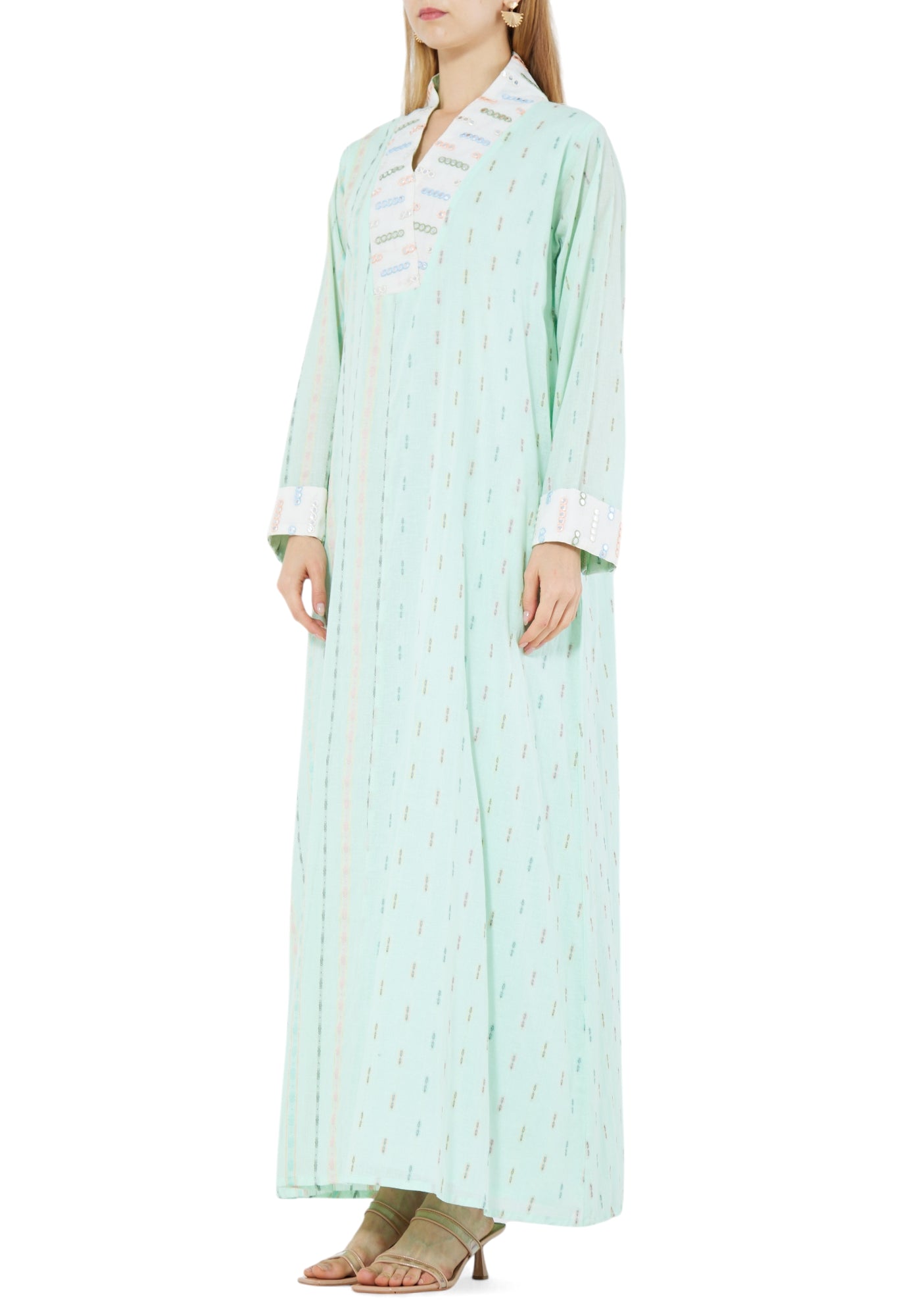 Beautiful V-Neckline Loose fit Jalabiya With Long Sleeves