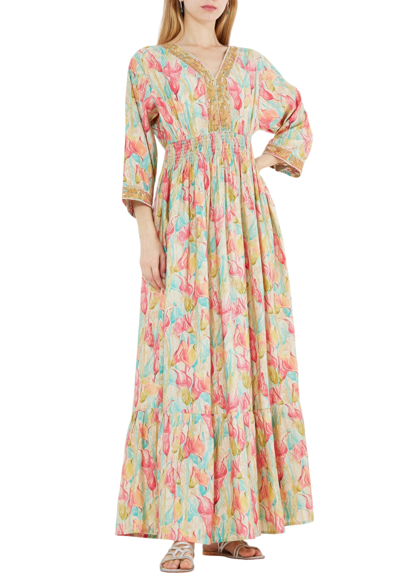 Stunning Printed Chiffon Long Dress With Lace embellishments