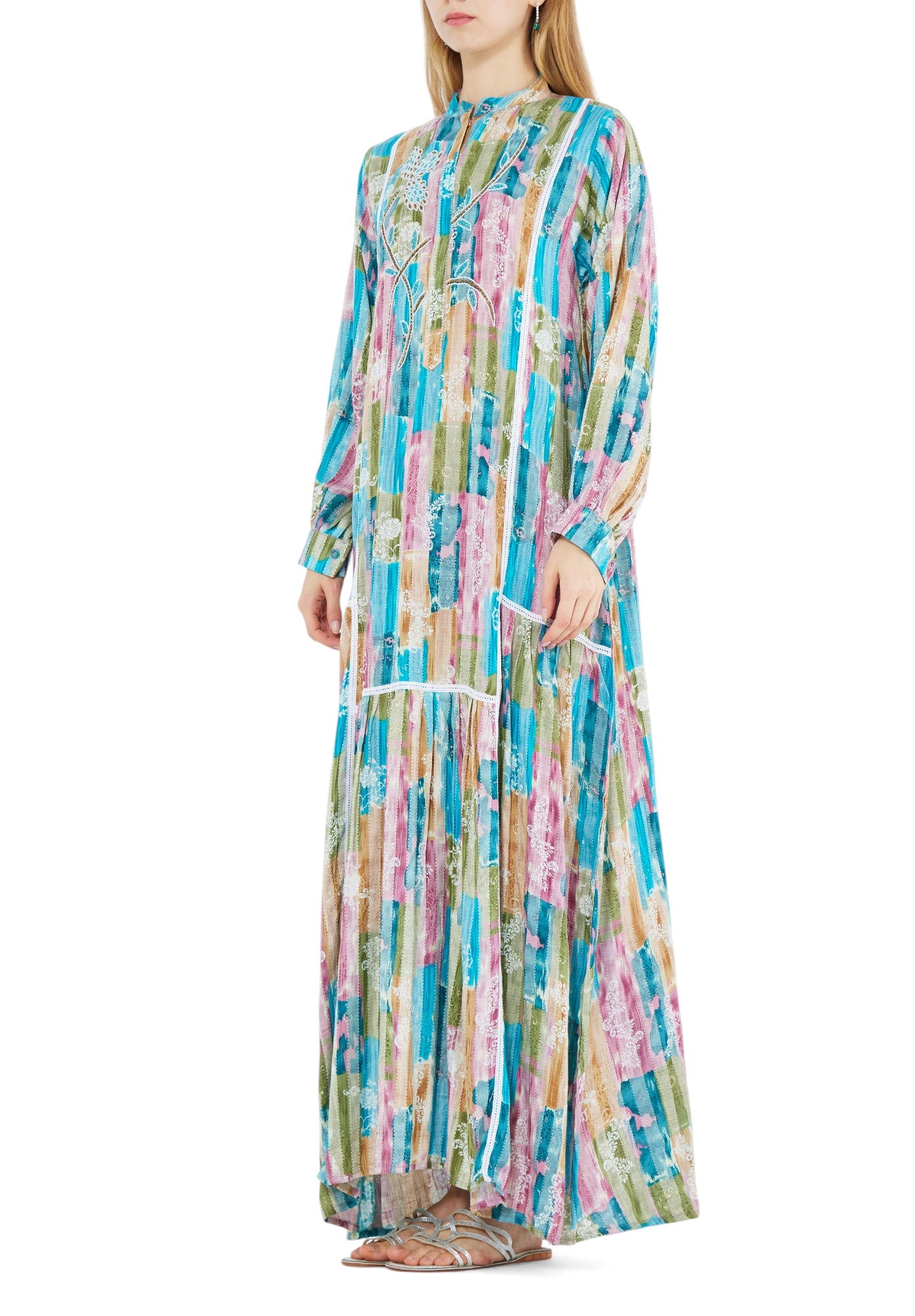 Beautiful Printed Loose fit Long Jalabiya With Long Cuff Sleeves
