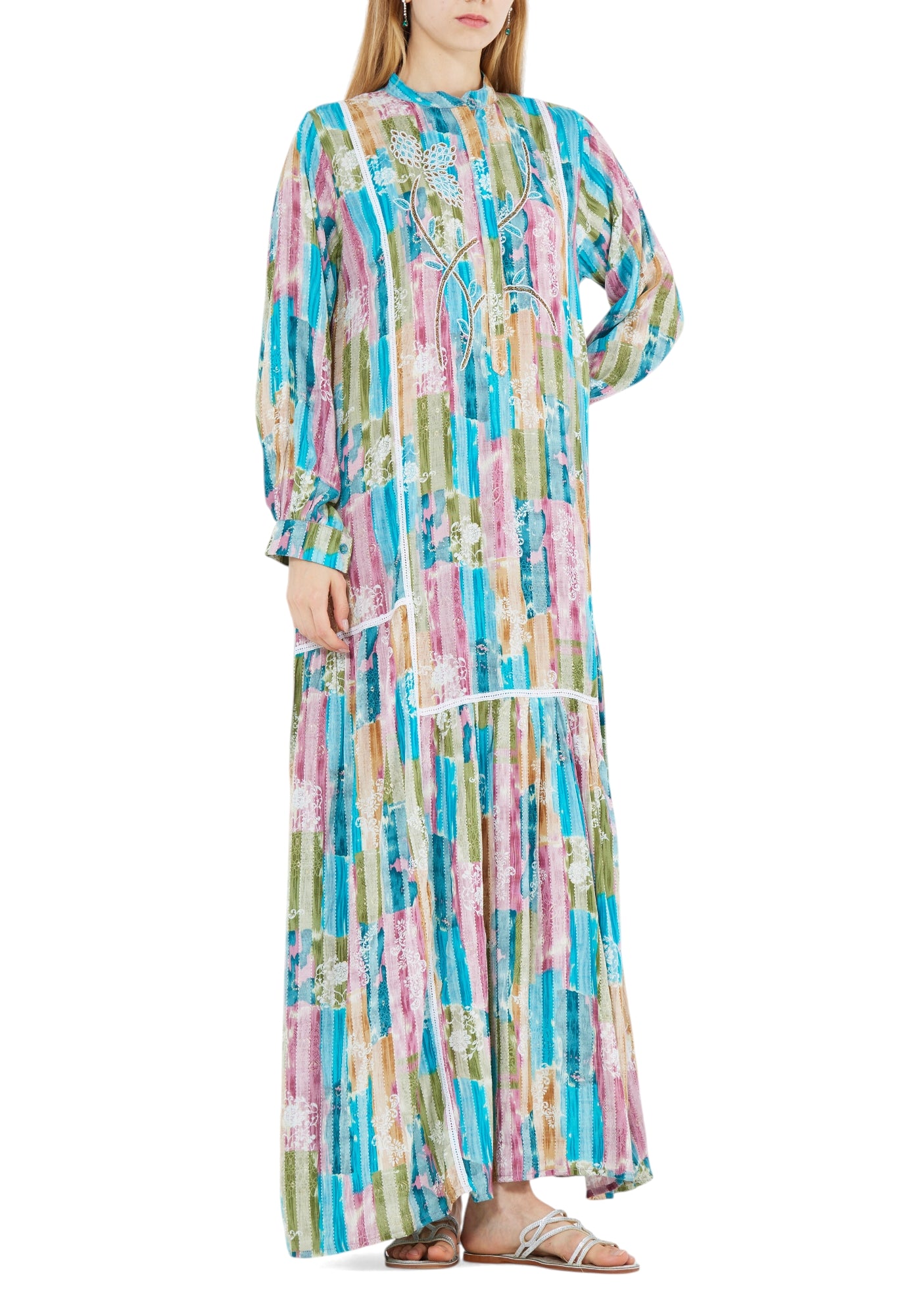 Beautiful Printed Loose fit Long Jalabiya With Long Cuff Sleeves