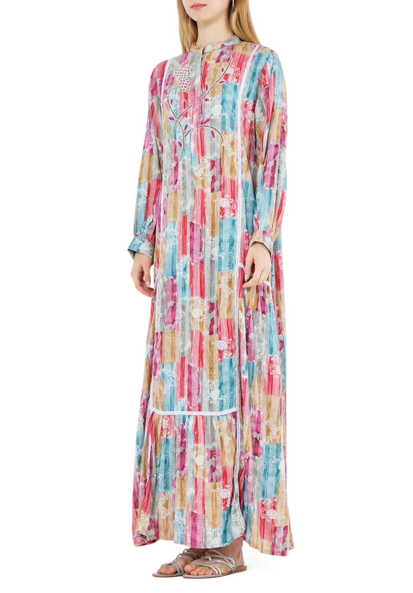 Beautiful Printed Loose fit Long Jalabiya With Long Cuff Sleeves