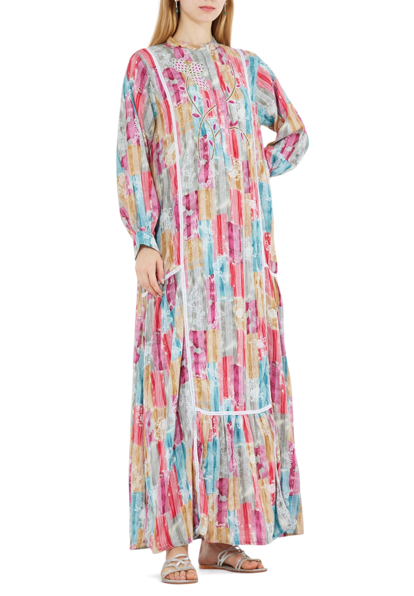 Beautiful Printed Loose fit Long Jalabiya With Long Cuff Sleeves