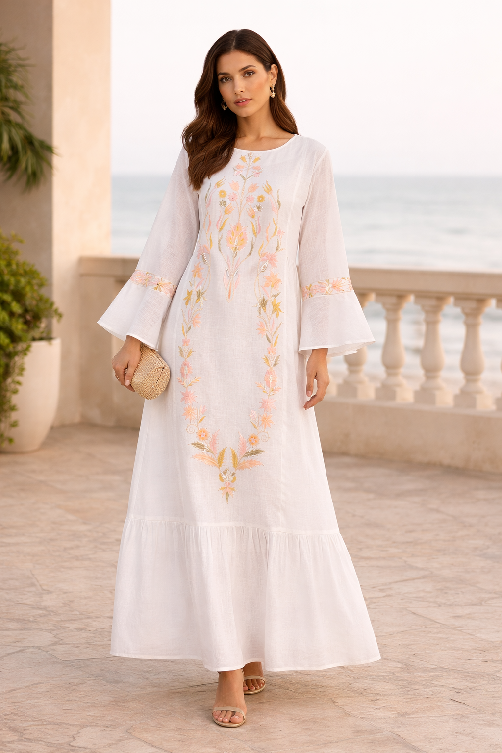 Floral Panel Embroidered Jalabiya