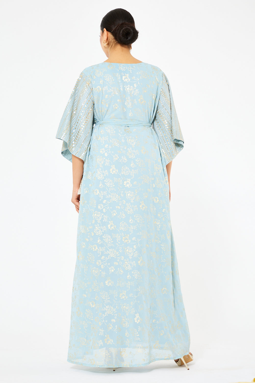 Floral Foil Wide-Sleeve Gown