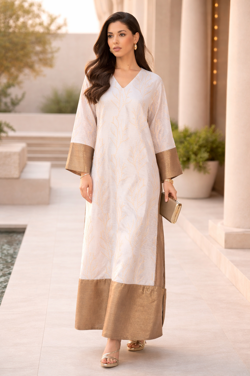 Embroidered Panel Contrast Jalabiya