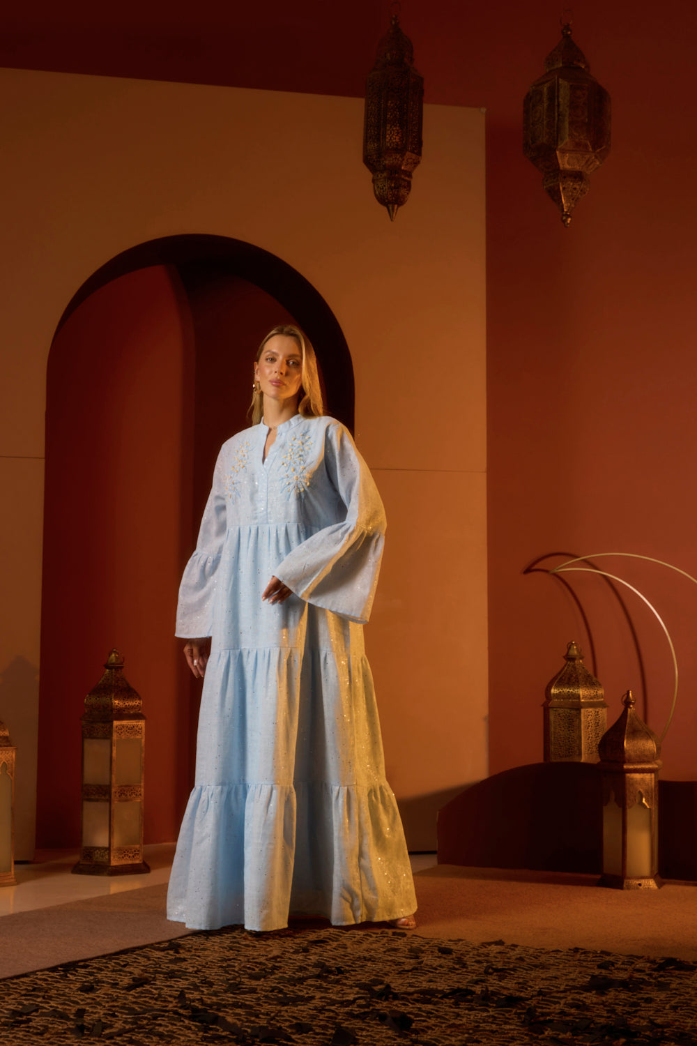 Embroidered Tiered Bell Sleeve Jalabiya