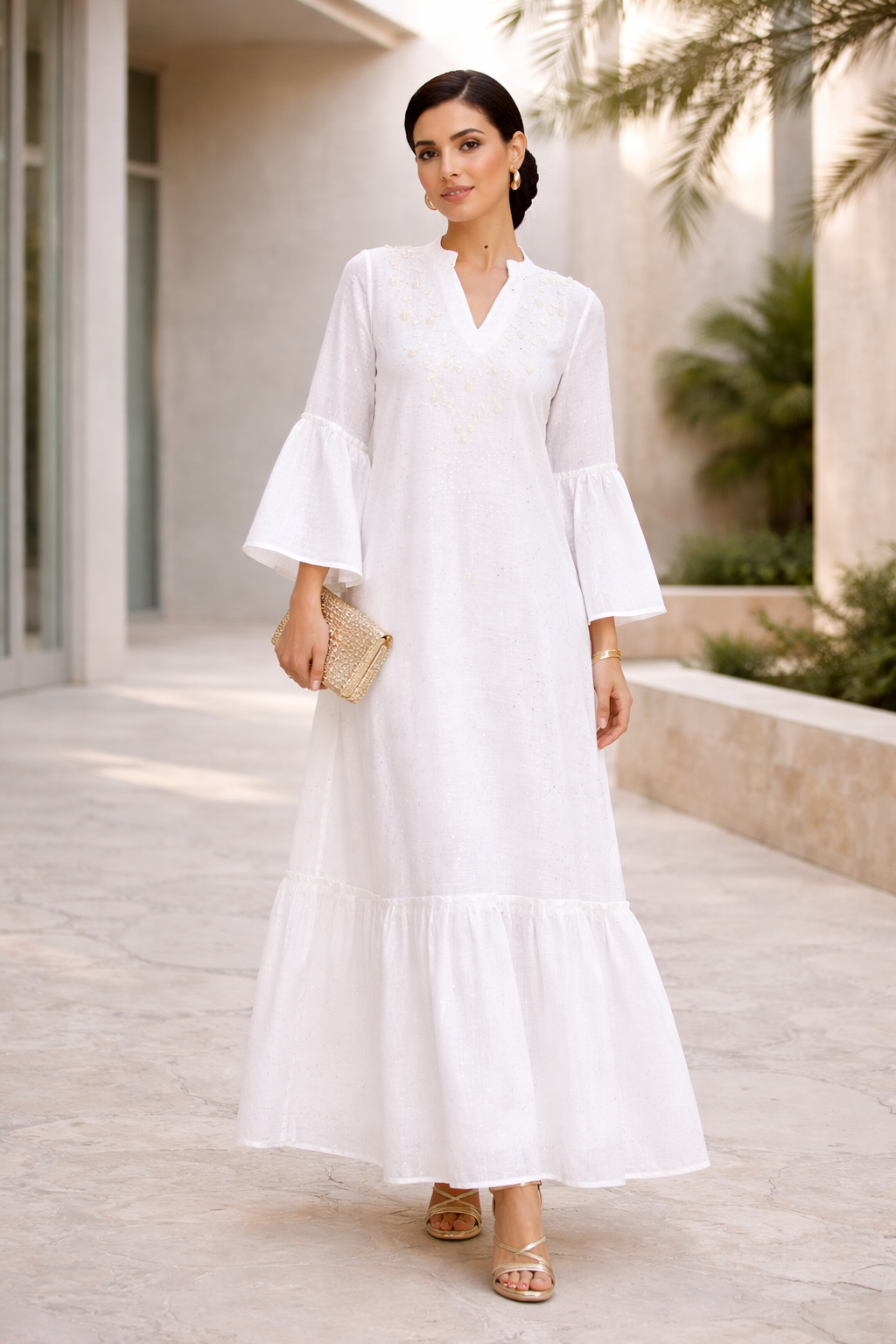 Pearl Embellished Tiered Jalabiya