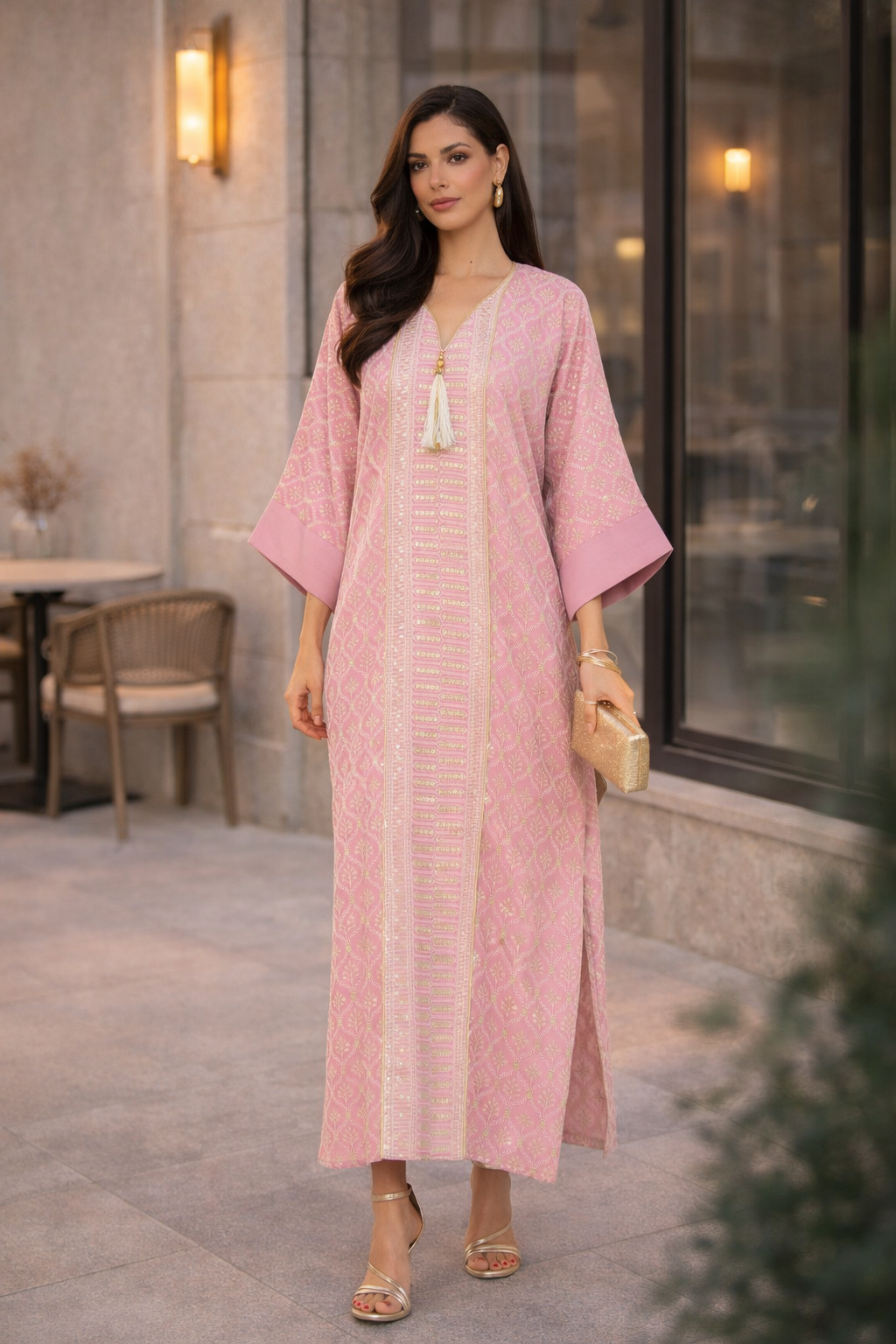 Tassel Front Embroidered Jalabiya