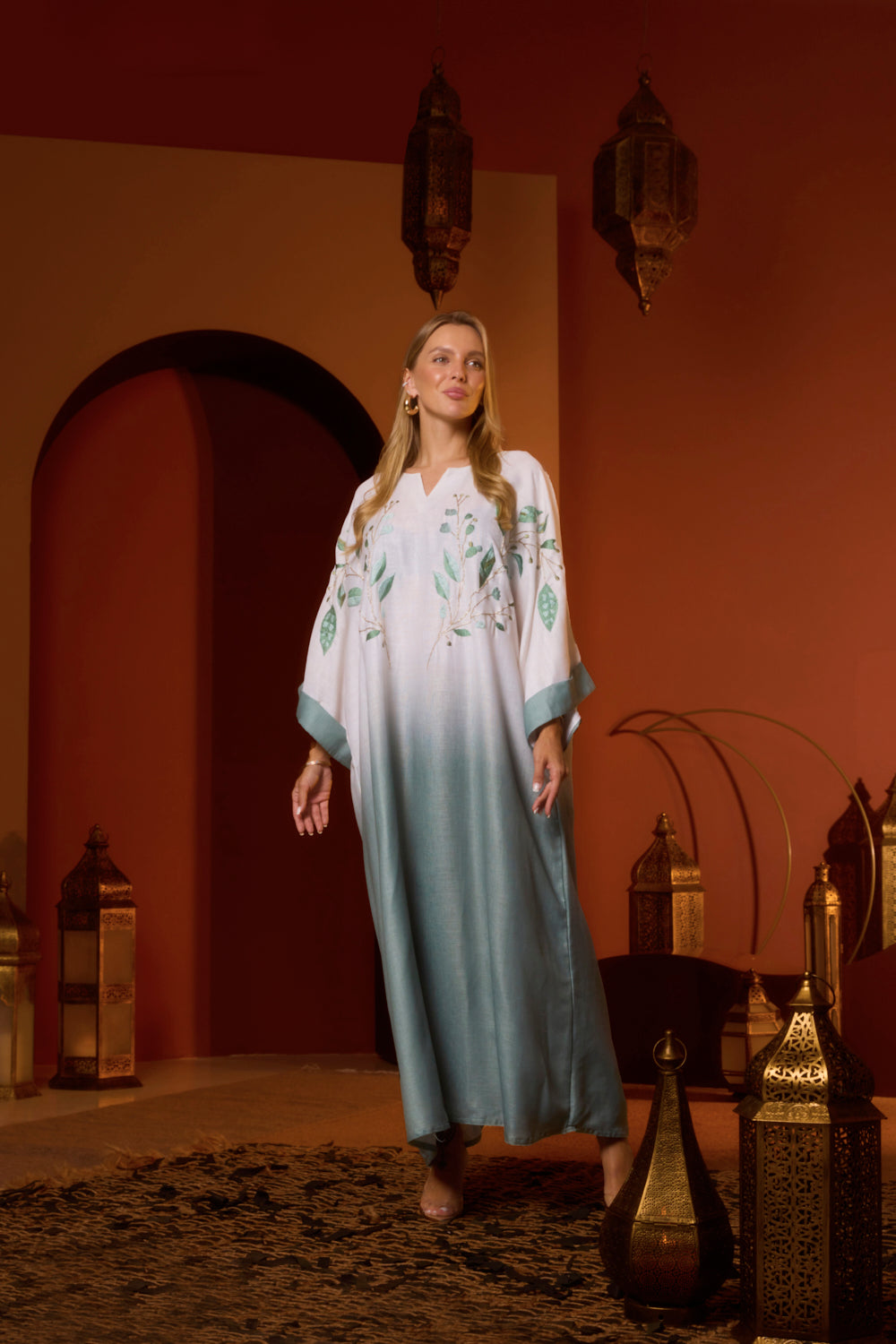 Botanical Embroidered Ombre Jalabiya