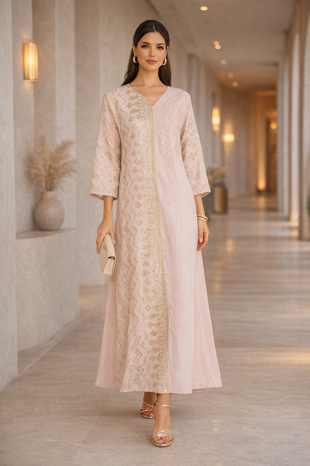 Asymmetric Embellished Panel Jalabiya