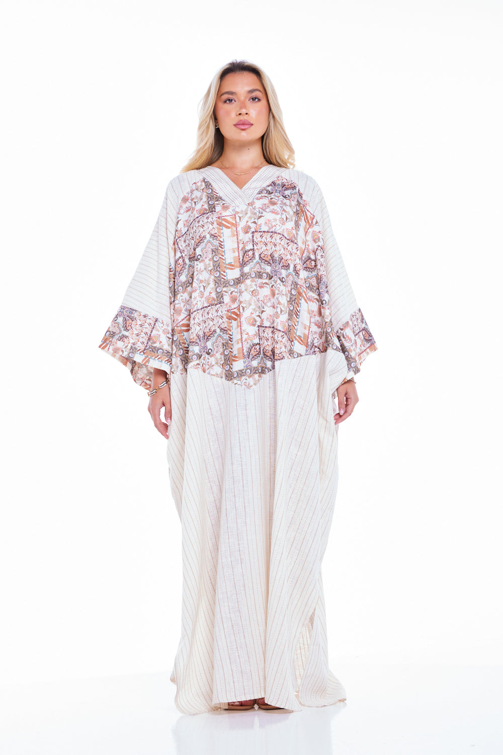 Patchwork Print V-Neck Kaftan