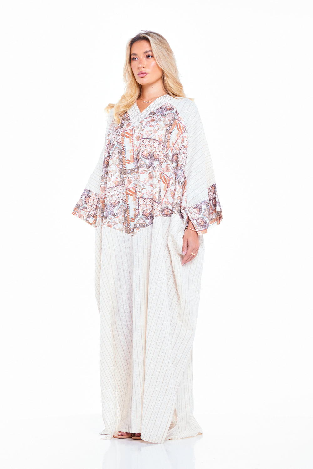 Patchwork Print V-Neck Kaftan