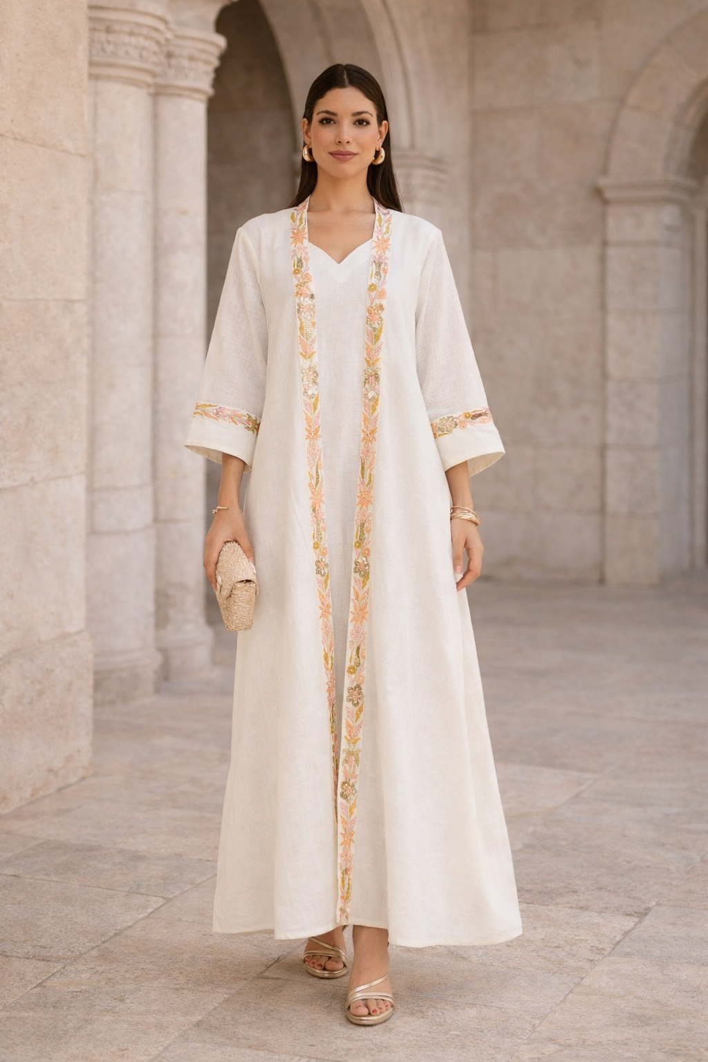 Embroidered Open-Front Jalabiya