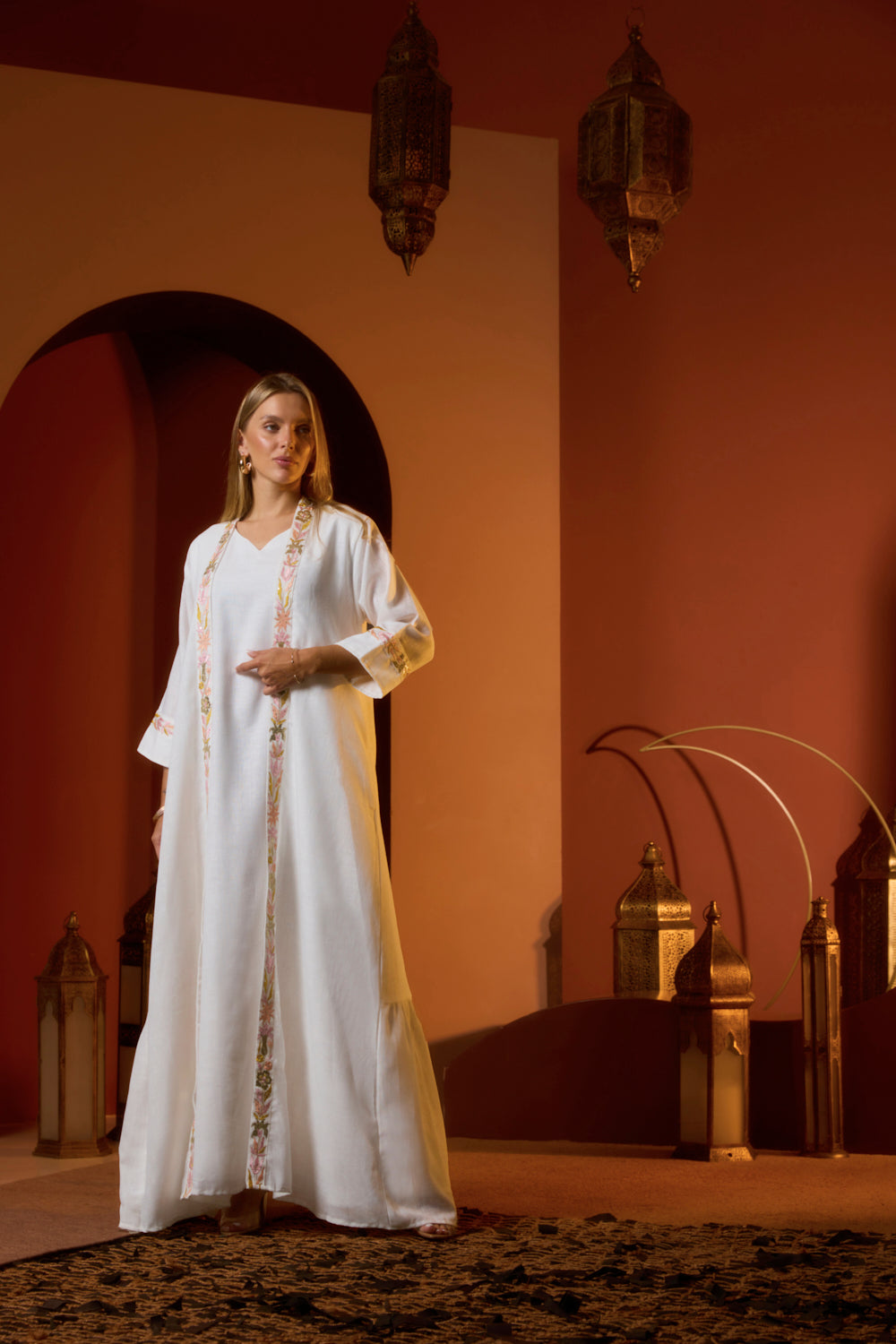 Embroidered Open-Front Jalabiya