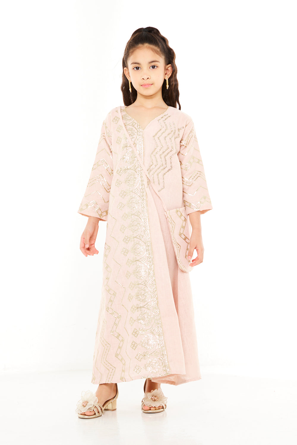 Zigzag Chevron Embellished Jalabiya with Crossbody Bag