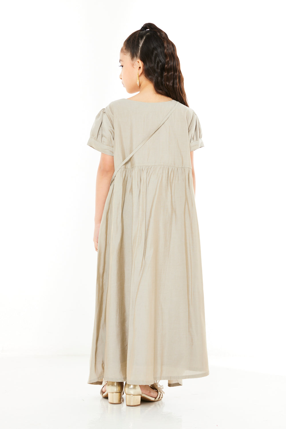 Embroidered Patchwork Panel Jalabiya with Crossbody Bag