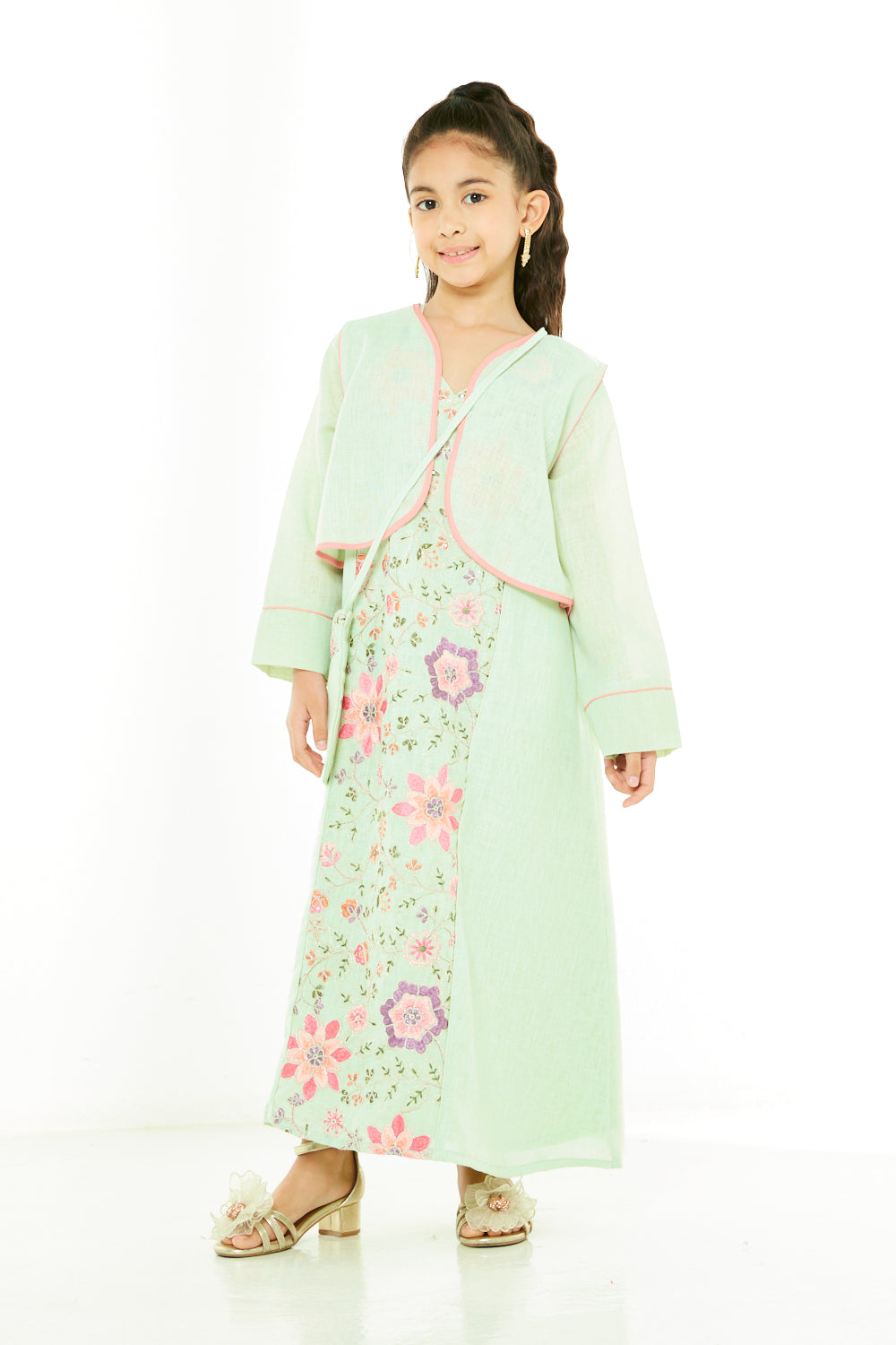 Short Jacket Overlay Layered Jalabiya with Crossbody Bag