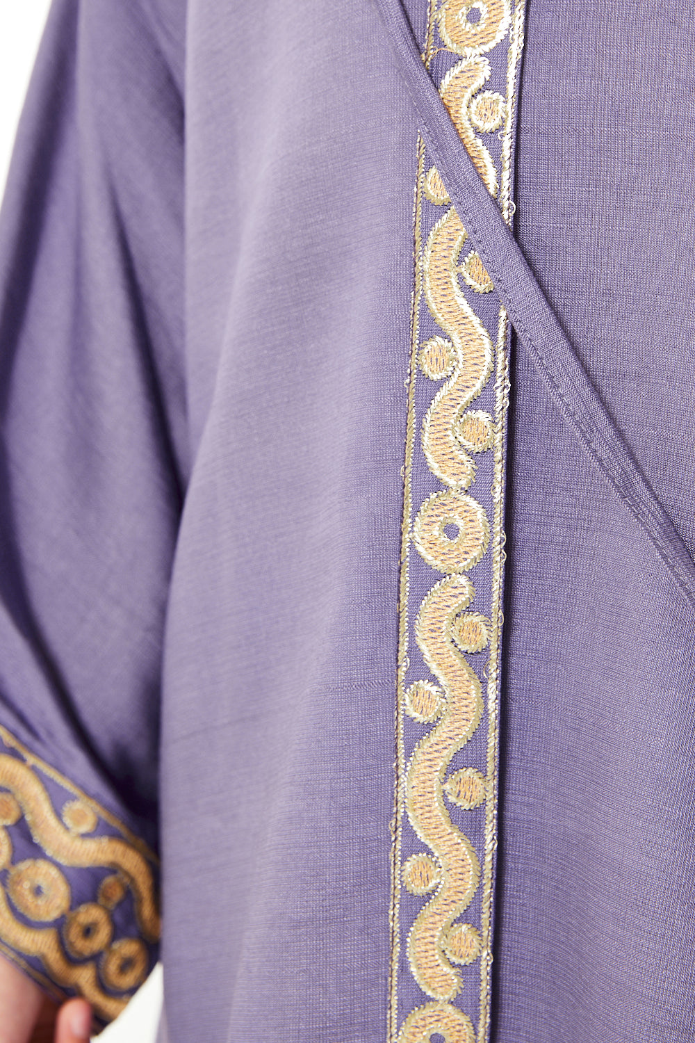 Geometric Back Embroidered Trim Straight Jalabiya with Crossbody Bag