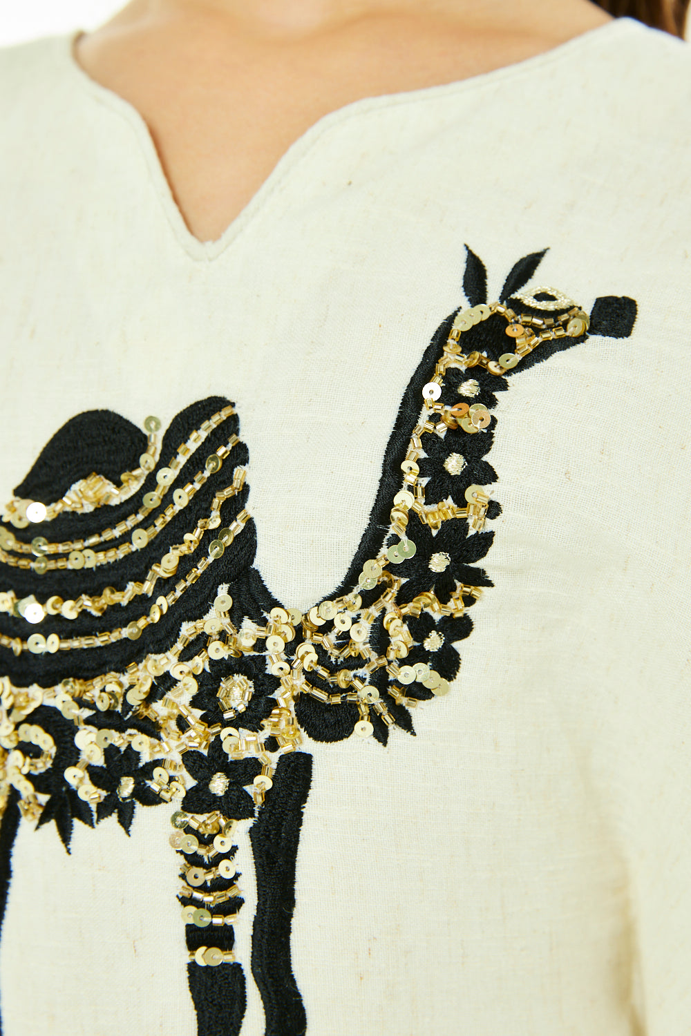 Camel Motif Embroidered Kaftan
