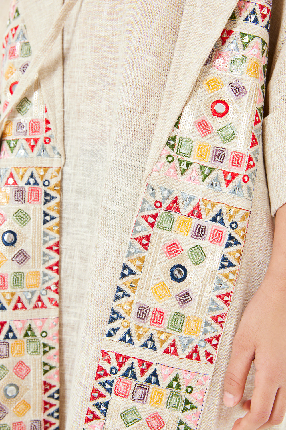 Tribal Motif Embroidered Front-Panel Kaftan