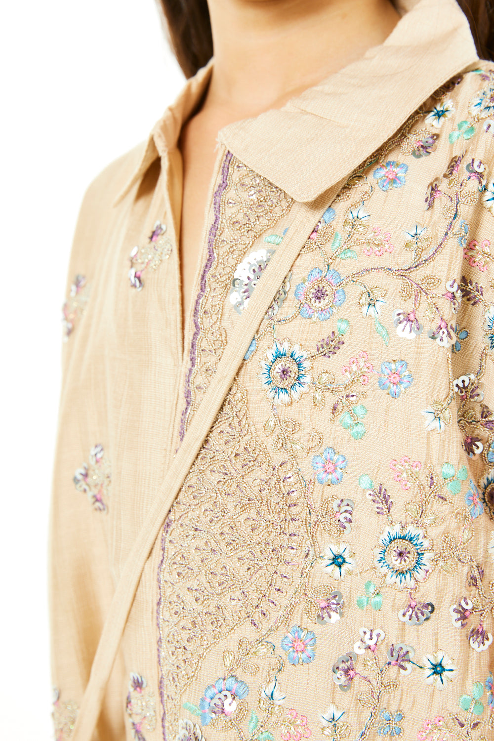 Heritage Floral Contrast Jalabiya with Crossbody Bag