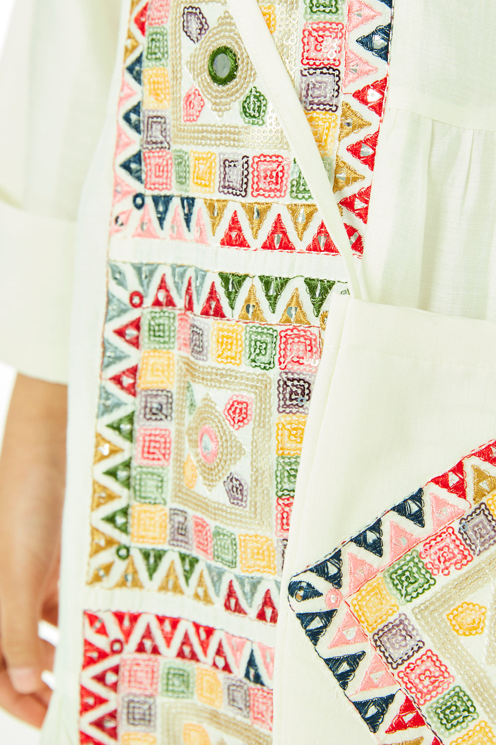 Embroidered Mosaic Panel Tiered Jalabiya with Crossbody Bag