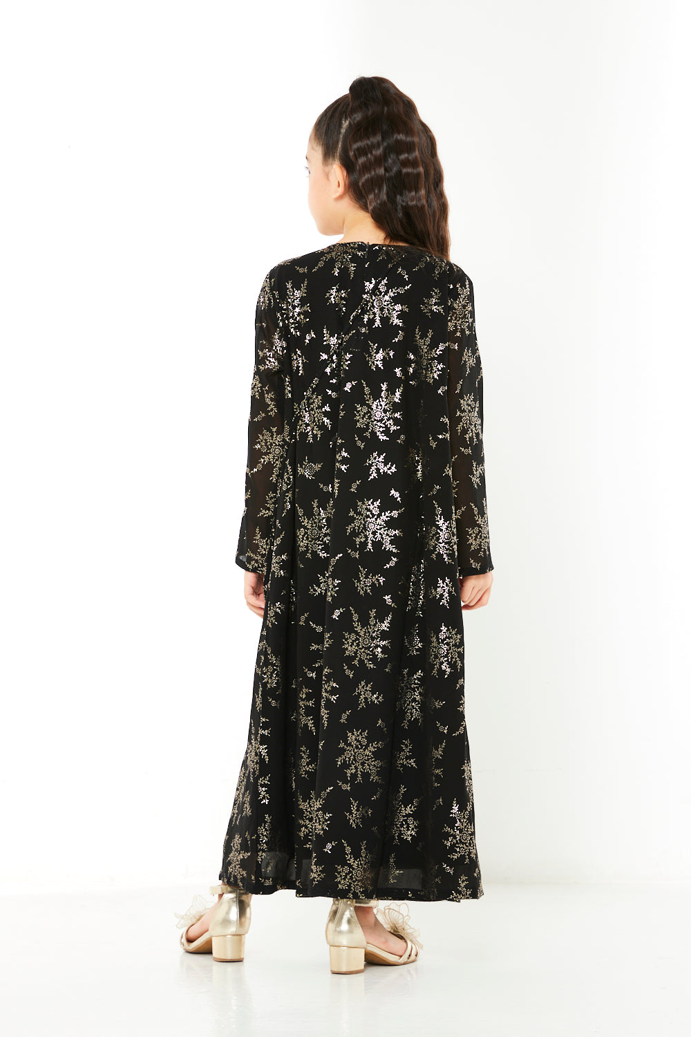 Metallic Motif Jalabiya with Embellished Neckline