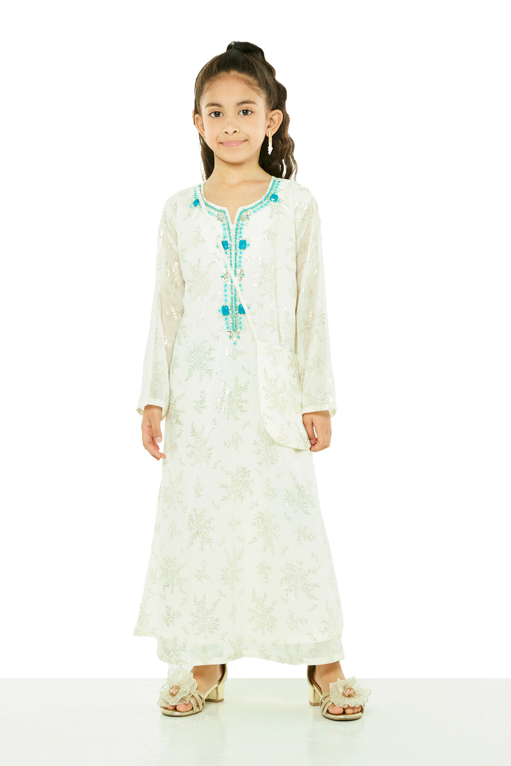 Metallic Motif Jalabiya with Embellished Neckline