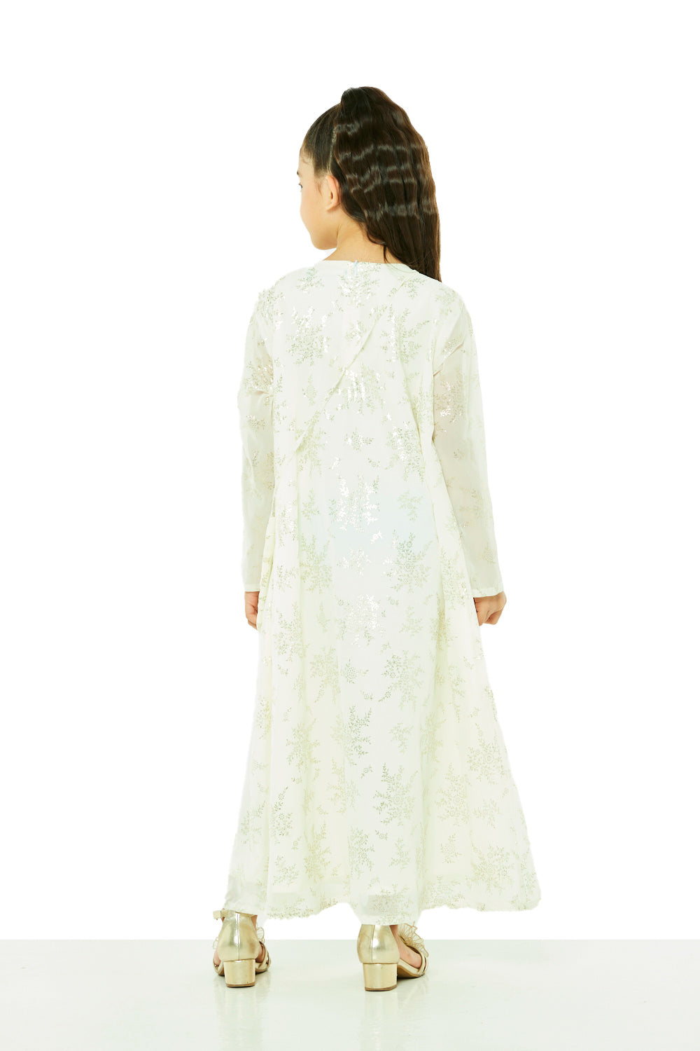 Metallic Motif Jalabiya with Embellished Neckline