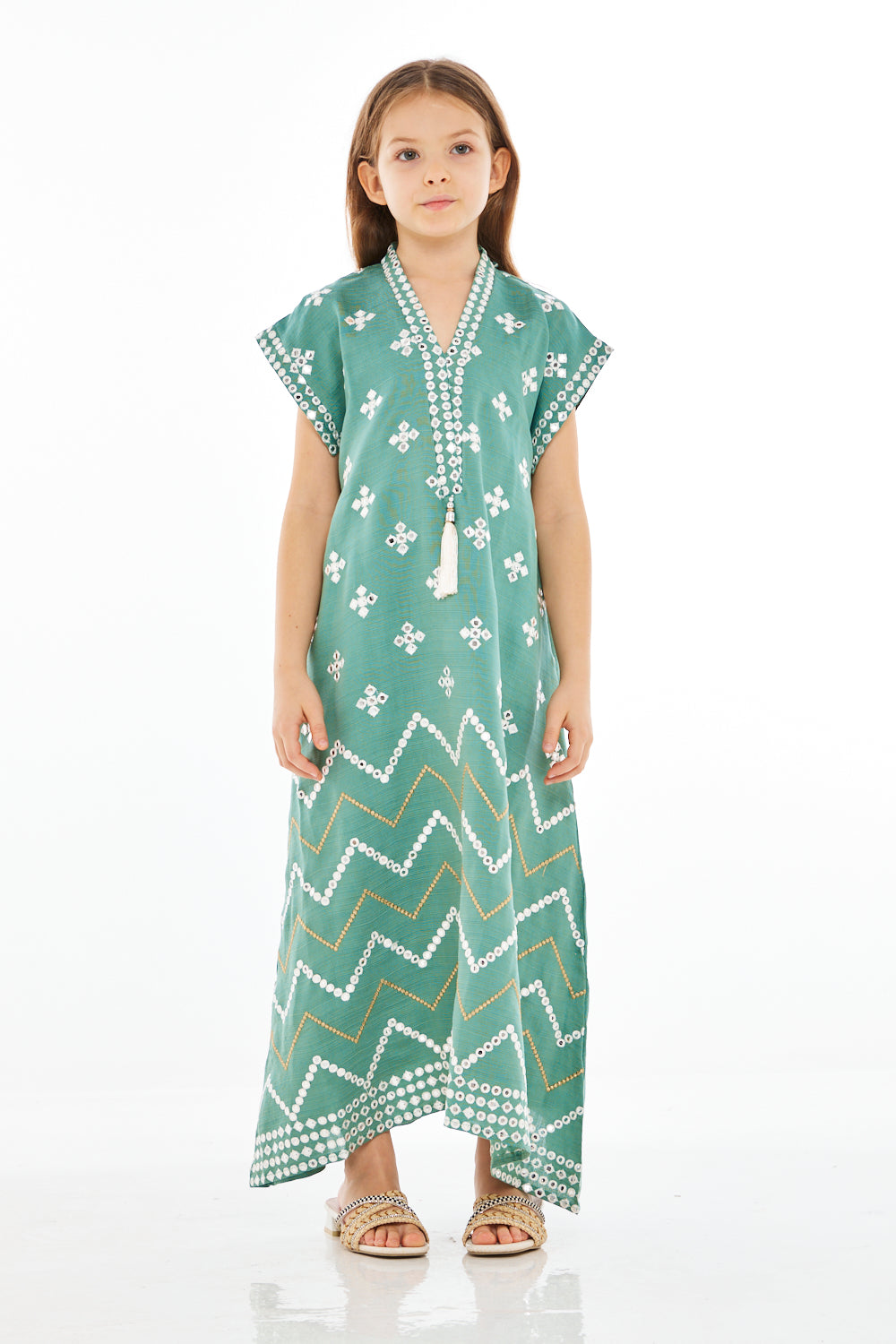 Chevron Pattern Embroidered Kaftan Dress