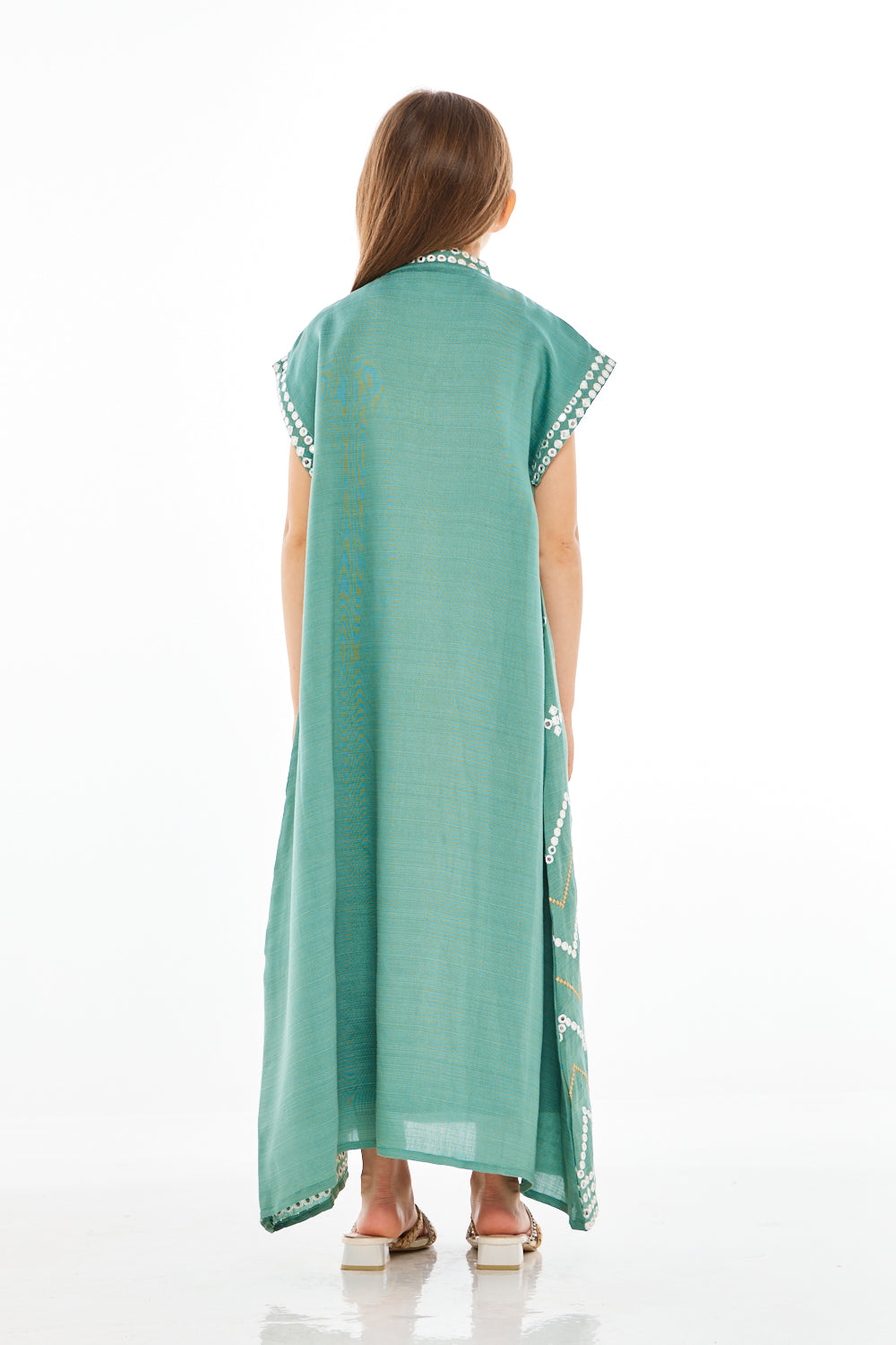 Chevron Pattern Embroidered Kaftan Dress