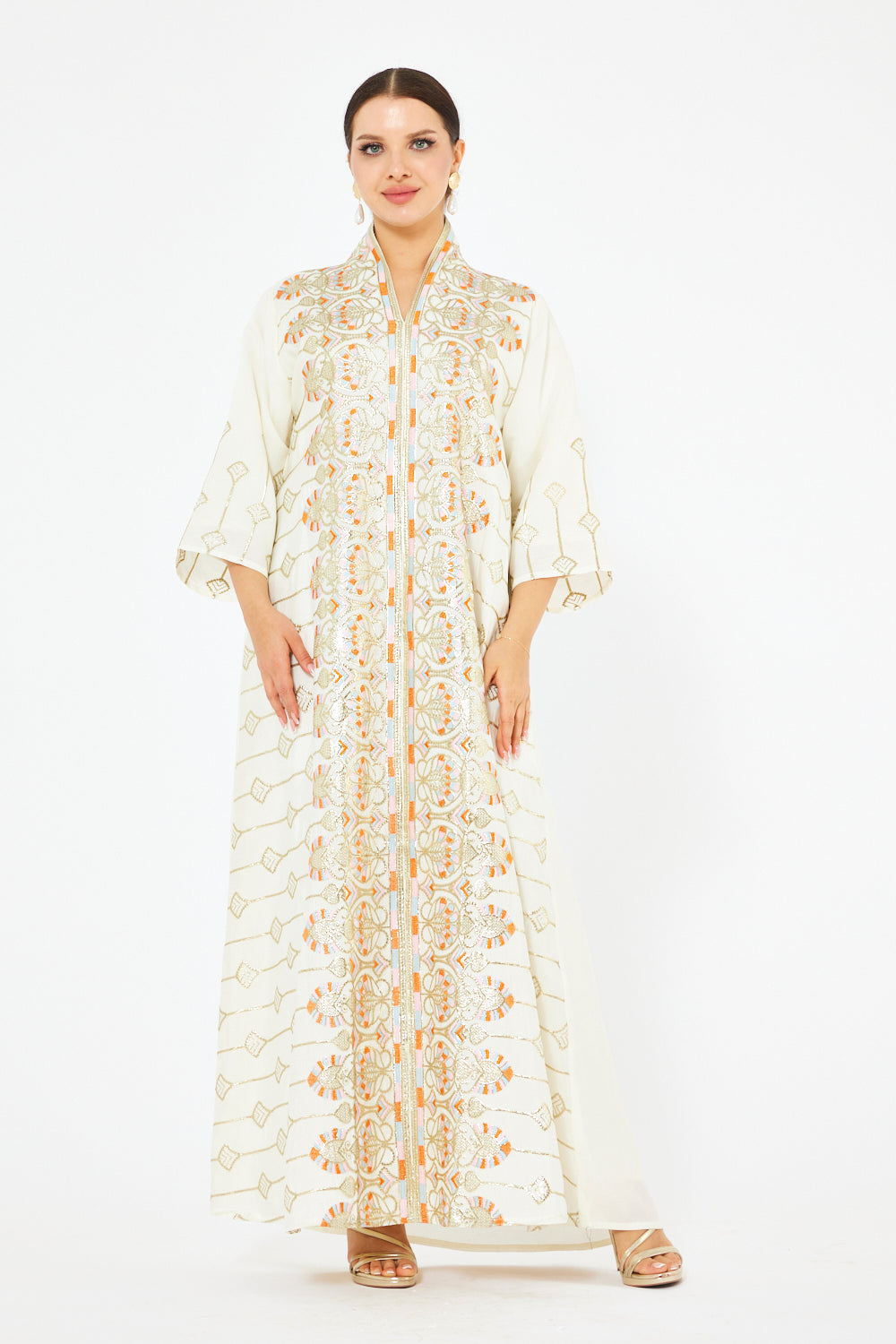 Ornate Embroidered Front-Panel Kaftan