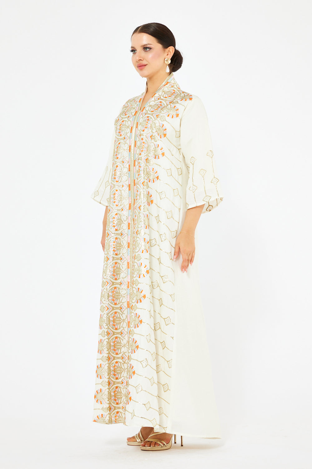 Ornate Embroidered Front-Panel Kaftan