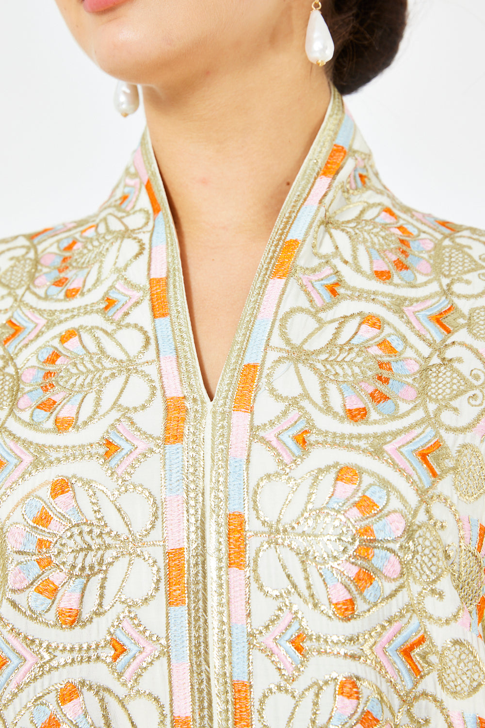 Ornate Embroidered Front-Panel Kaftan