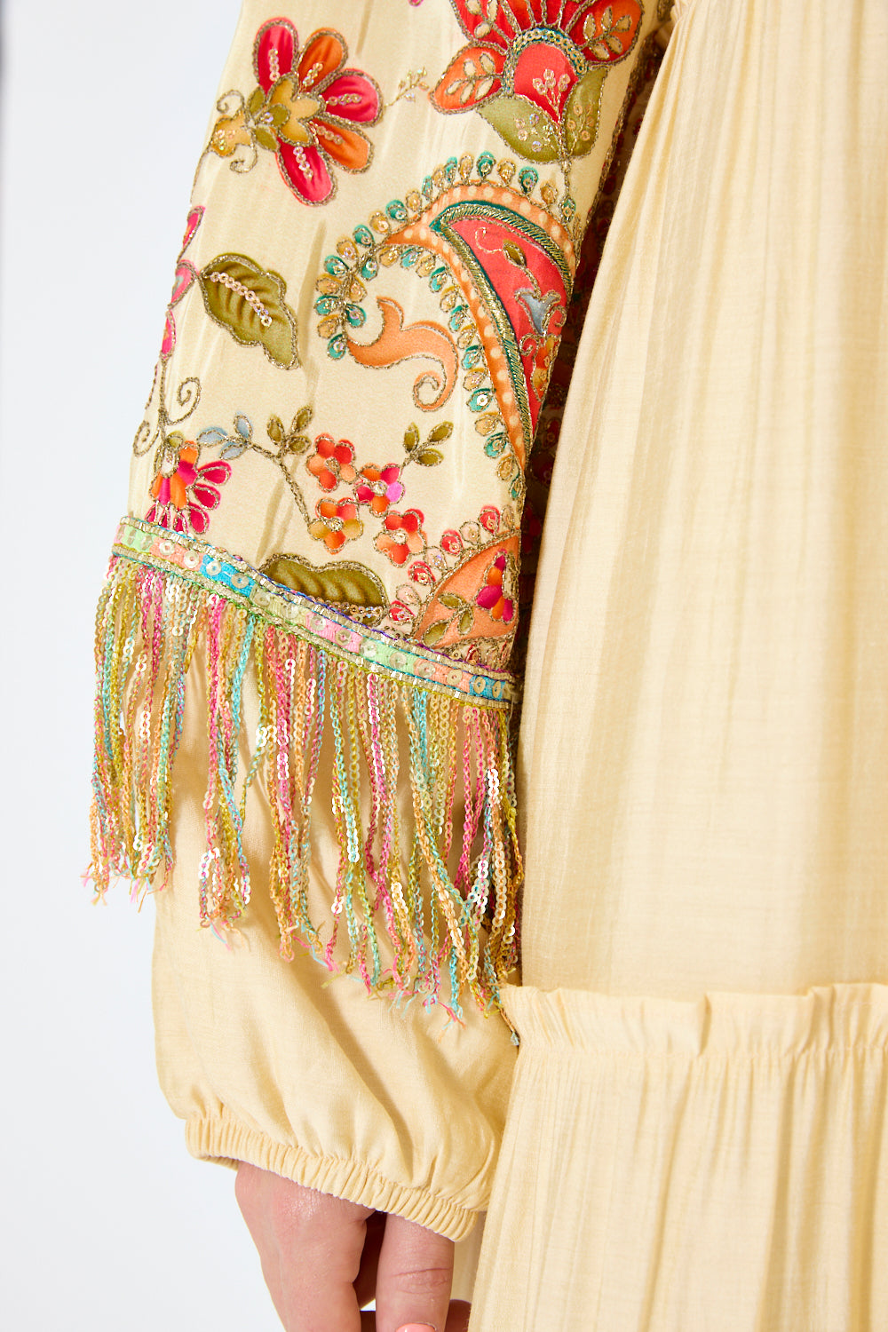 Multicolor Folk Embroidery Tiered Maxi Dress