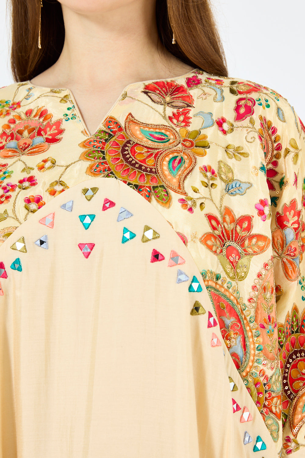 Embroidered Mirror-Work Floral Kaftan Dress
