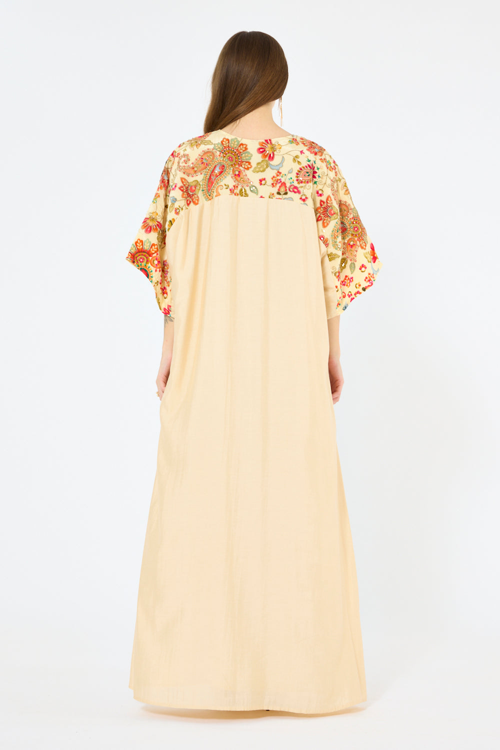 Embroidered Mirror-Work Floral Kaftan Dress