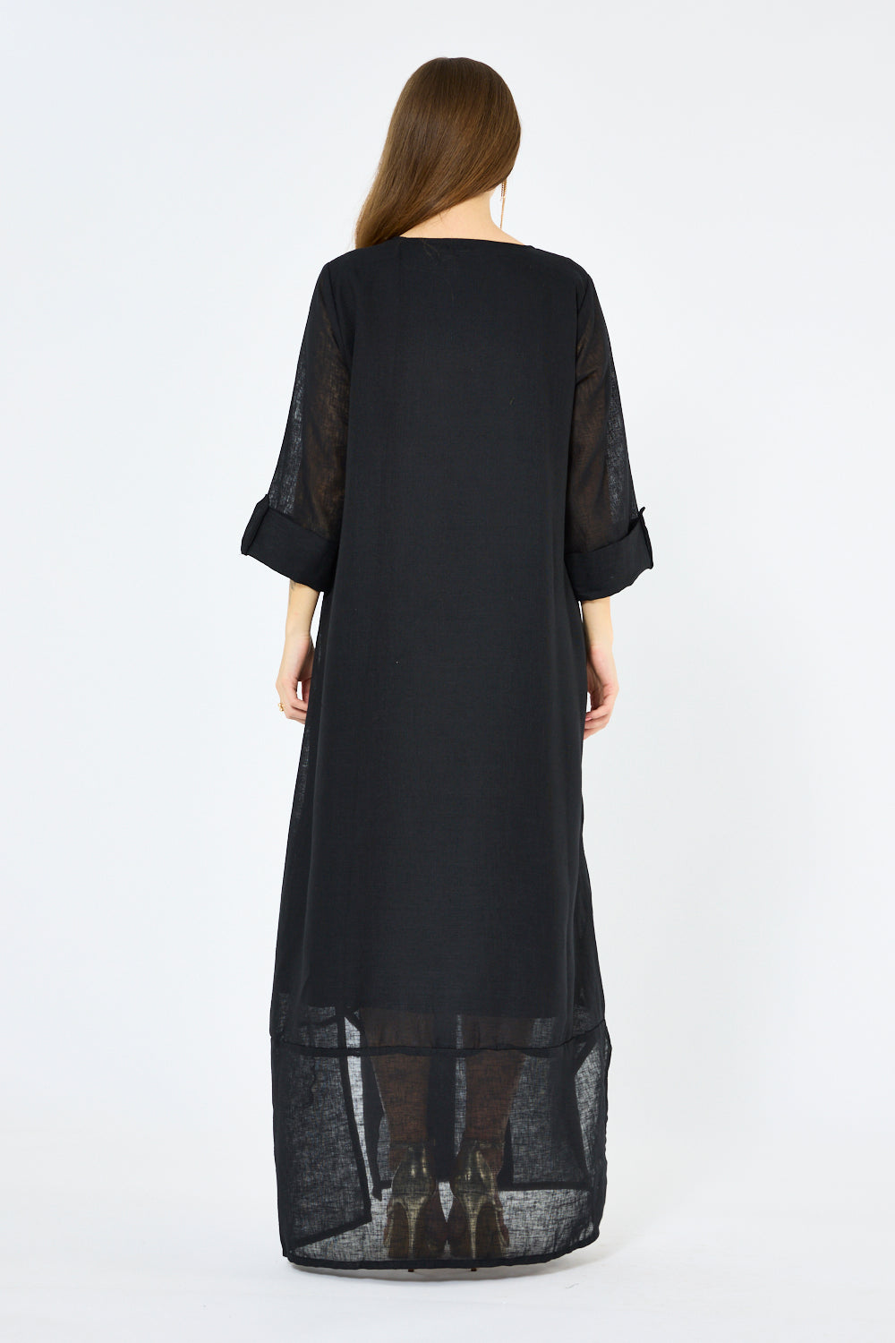 Black Floral Embroidered Panelled Layer Dress