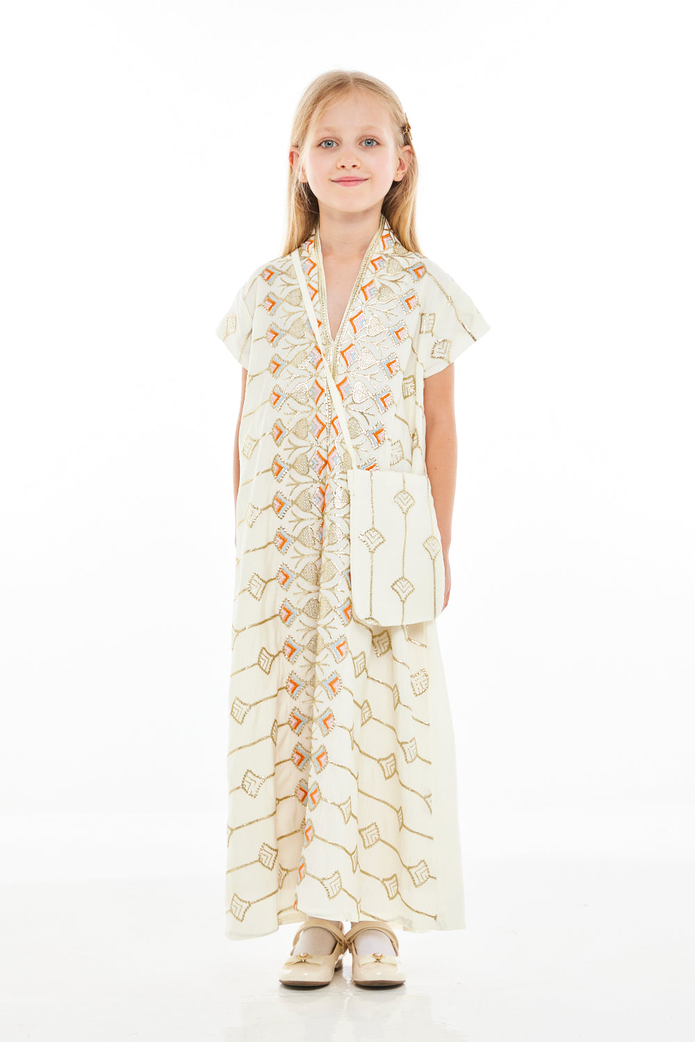 Embroidered Front Panel Kaftan Dress with Crossbody Sling