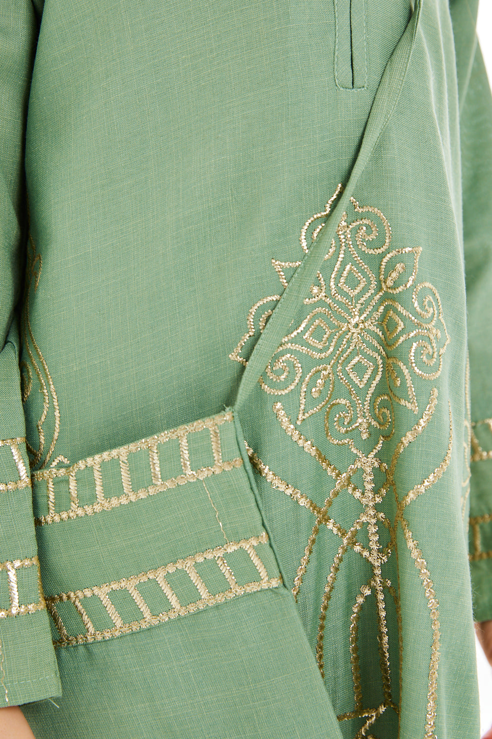 Gold Accent Embroidered Dress with Crossbody Sling