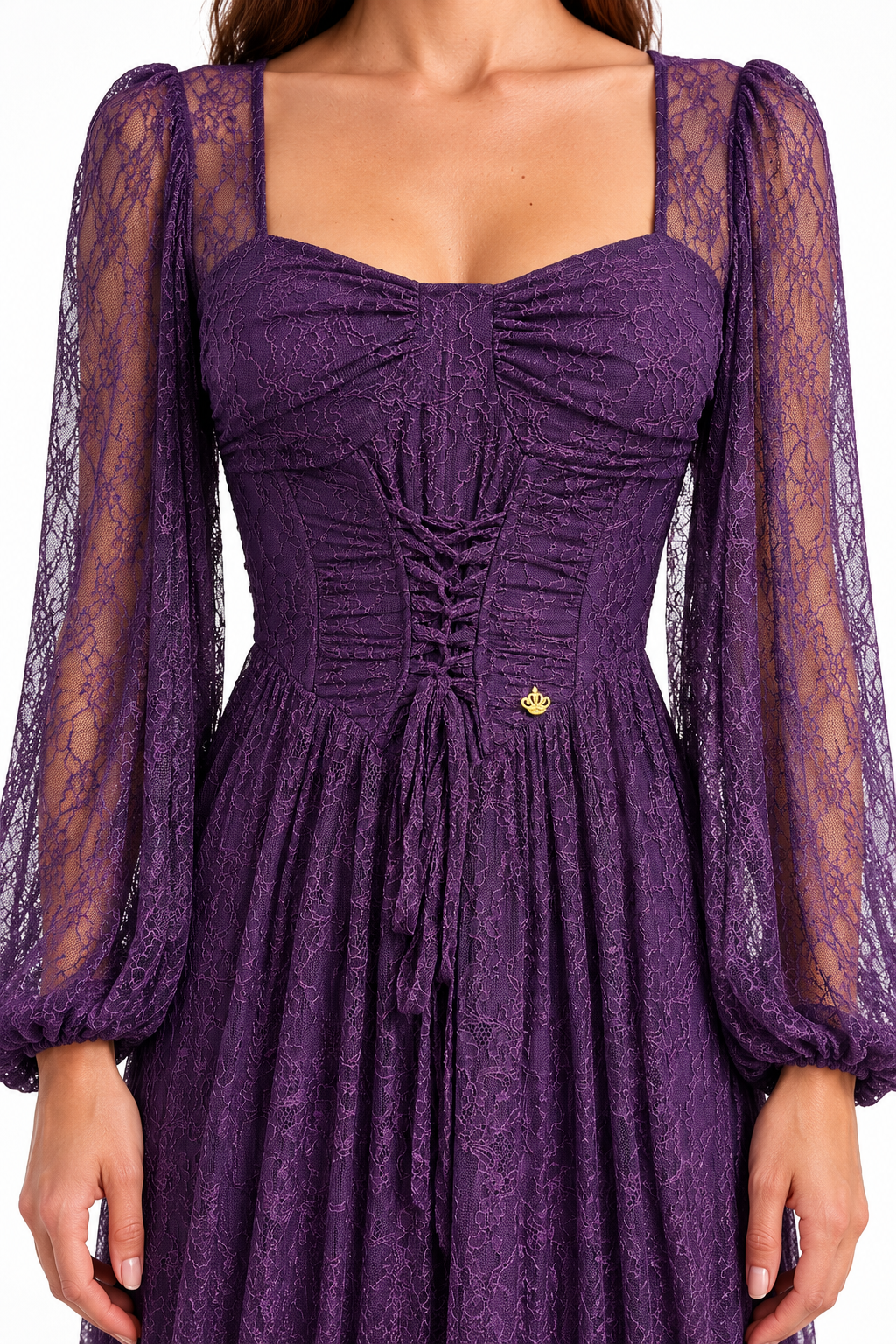"Elara" Lace Corset Square-Neck Dress