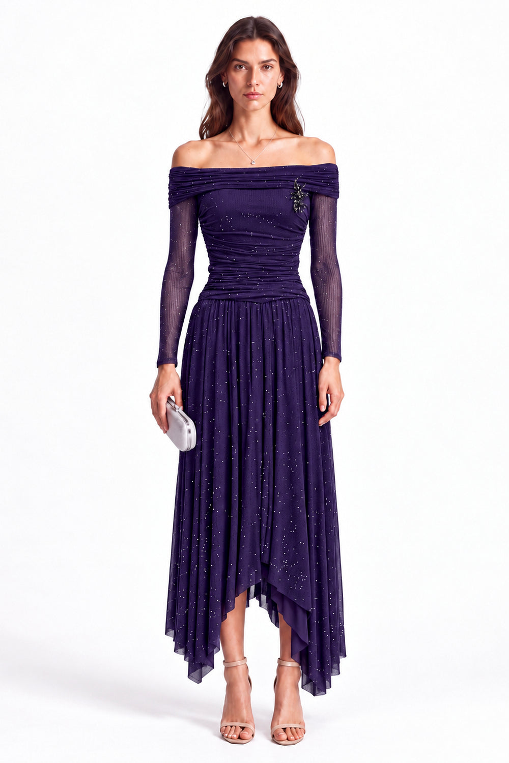 "Nadia" Off-Shoulder Asymmetric Hem Gown