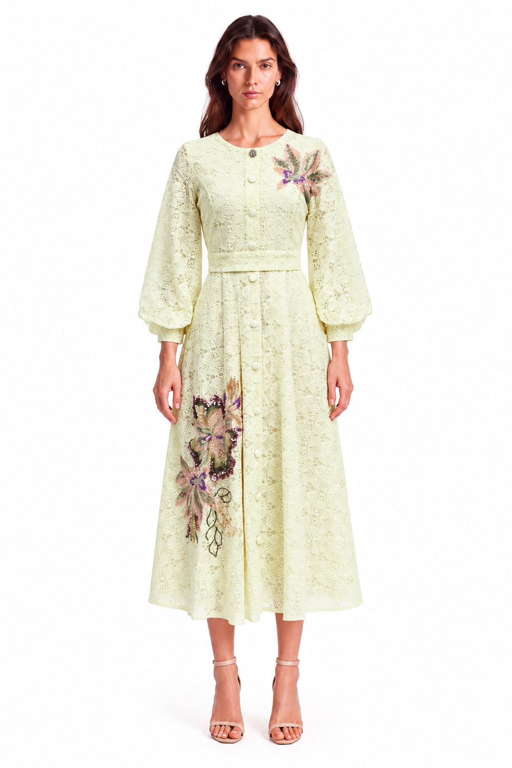 "Elara" Floral Embroidered Lace Midi Dress