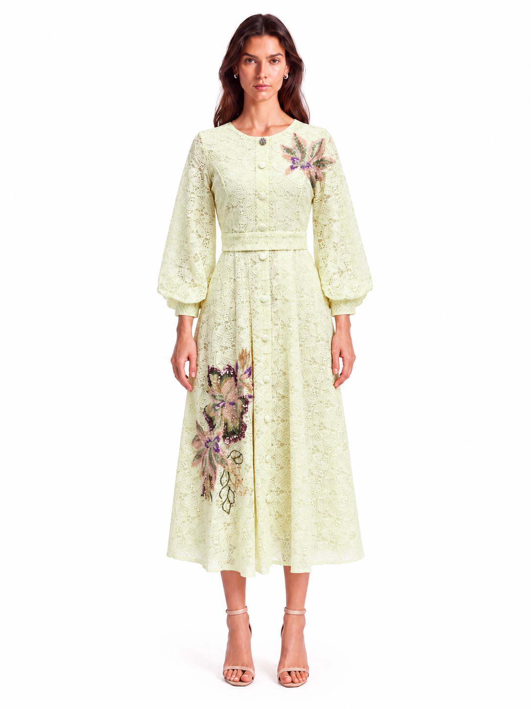 "Elara" Floral Embroidered Lace Midi Dress
