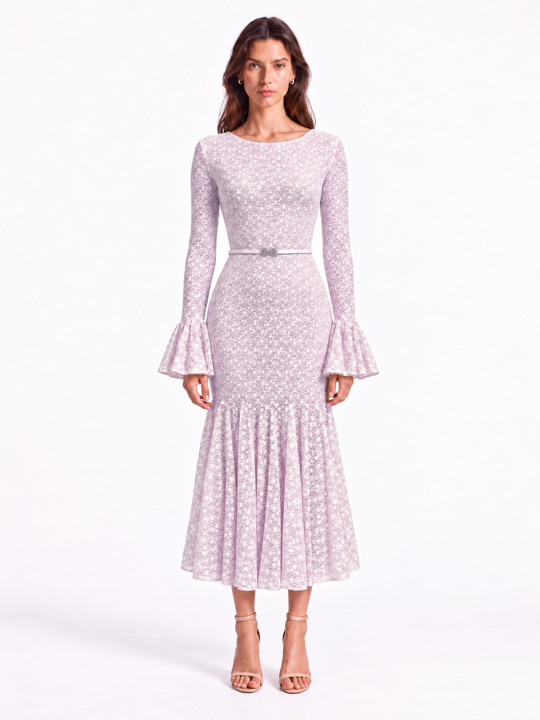 "Elara" Boat-Neck Bell Sleeve Dress