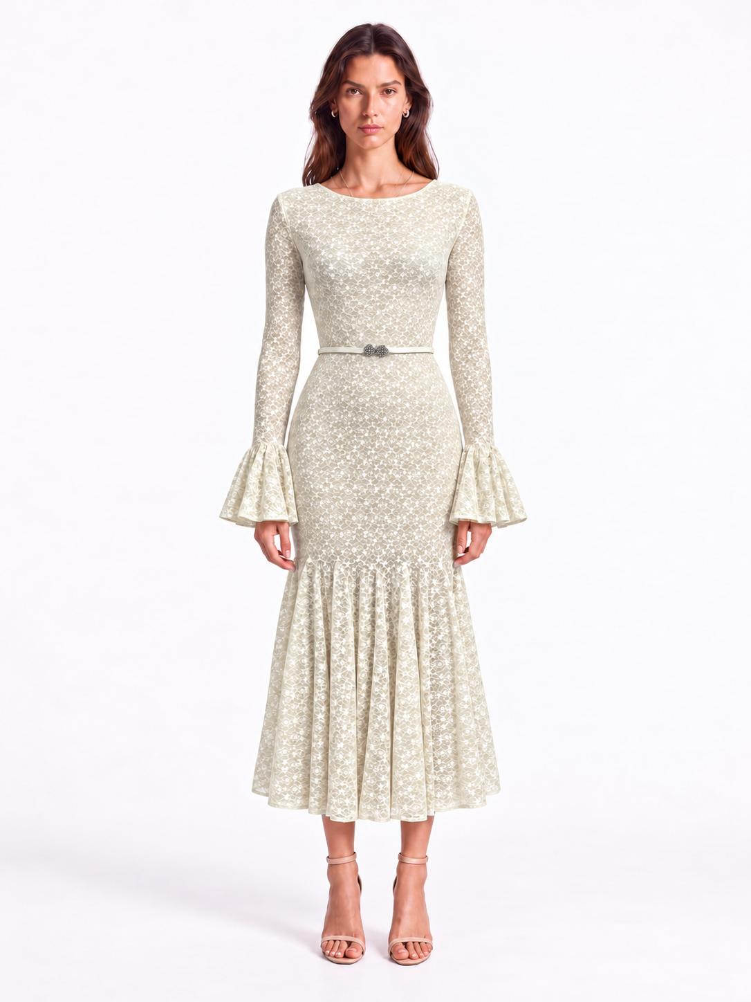 "Elara" Boat-Neck Bell Sleeve Dress