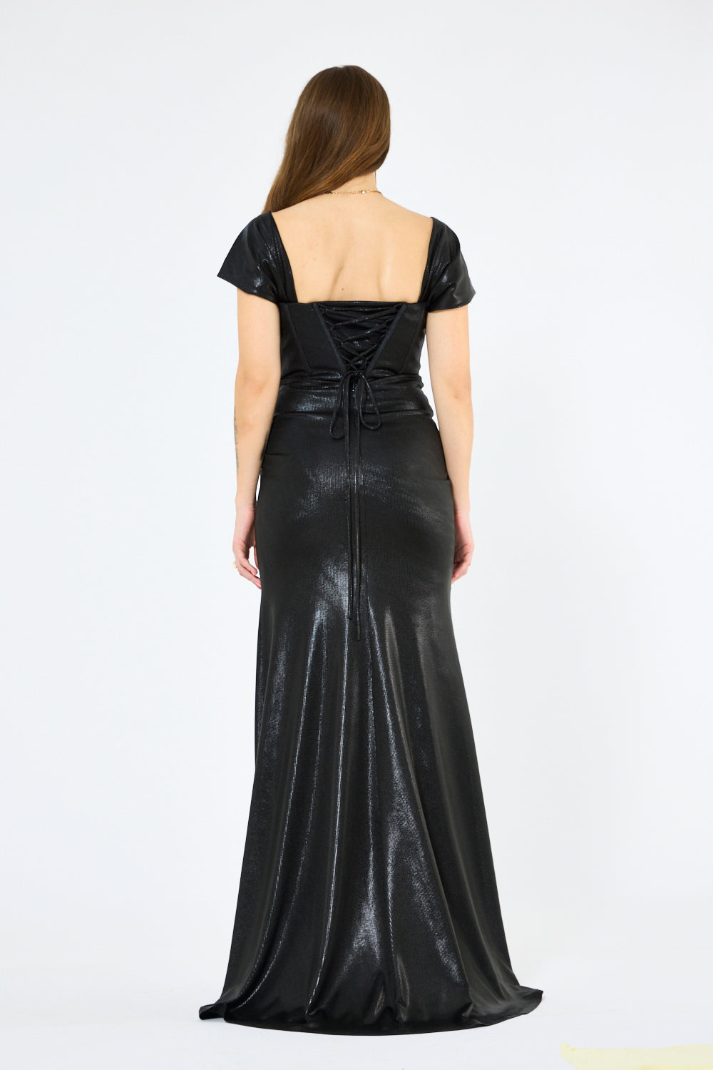 Metallic Twist-Drape Corset Gown