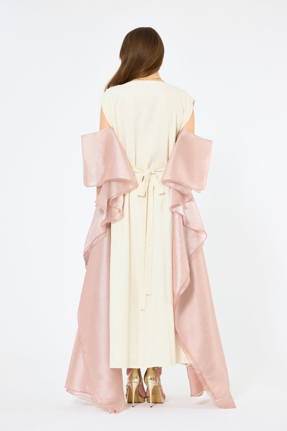 Abstract Swirl Embroidered Organza Drape Dress