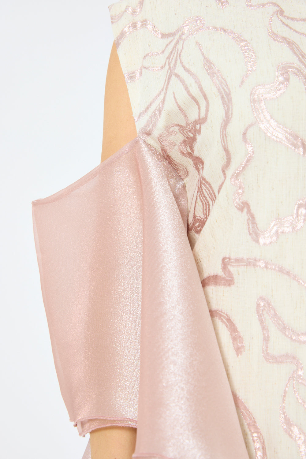 Abstract Swirl Embroidered Organza Drape Dress